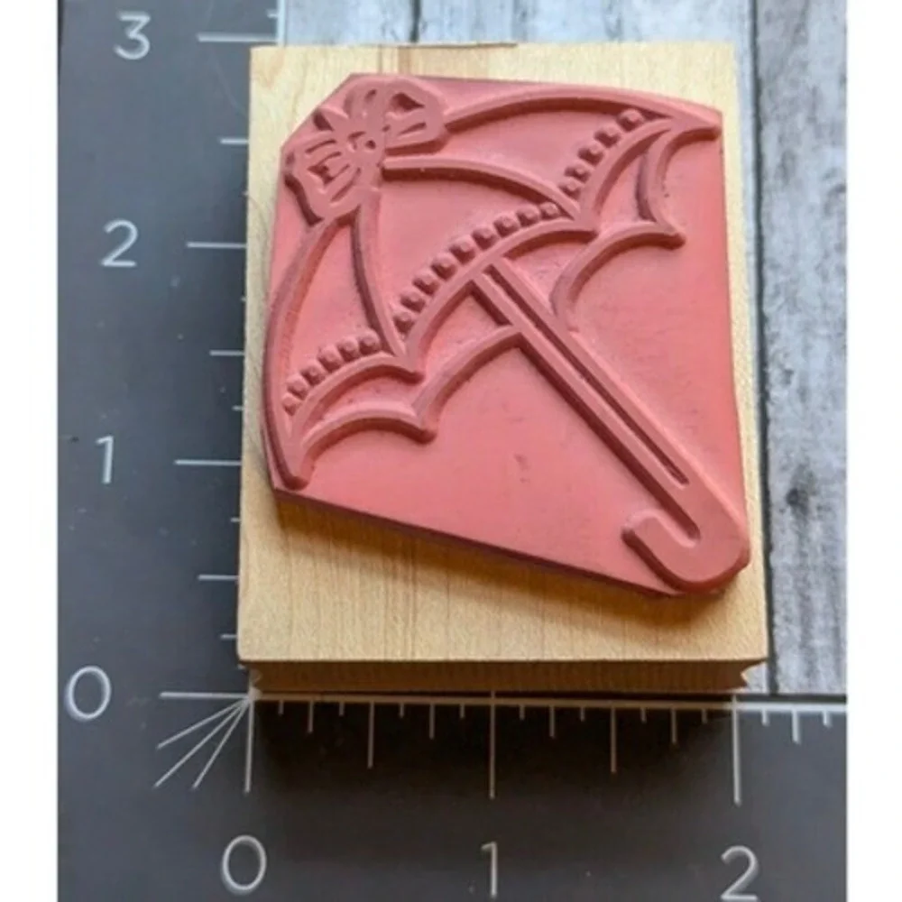Inkadinkado Parasol Umbrella Bow 5276 Rubber Stamp Wood #H31